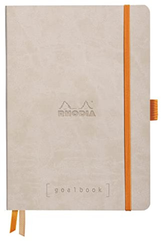 Rhodia 117765C Notizheft Goalbook (DIN A5, 14,8 x 21 cm, kariert, praktisch und trendige, mit weichem Deckel, 90g, elfenbeinfarbigem Papier, 120 Blatt, Gummizug, Lesezeichen) 1 Stück, Beige