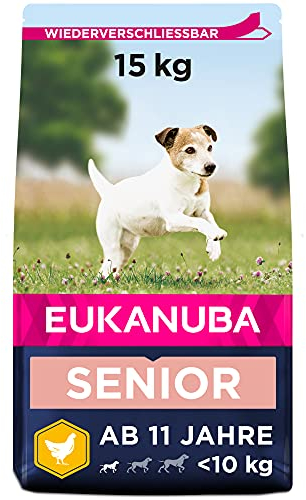 Eukanuba Hundefutter mit frischem Huhn für kleine Rassen, Premium Trockenfutter für Senior Hunde, 15 kg