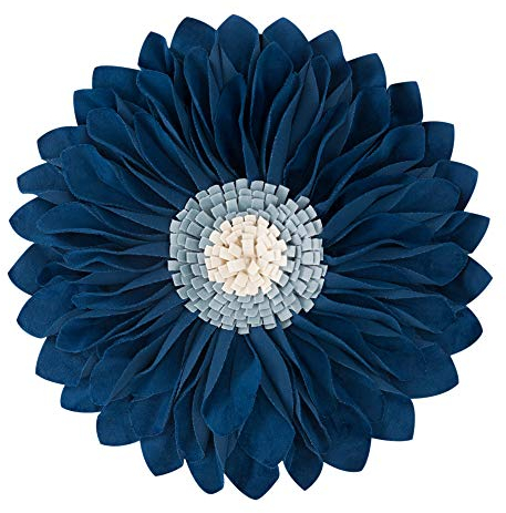 JWH Samt-Kissenbezüge mit Blumenmuster, ästhetisch, dekorativer 3D-Sonnenblumen-Akzent, runder Kissenbezug, handgefertigt, Kissen für Wohnzimmer, Bett, Couch, Zuhause, 30,5 cm, Marineblau