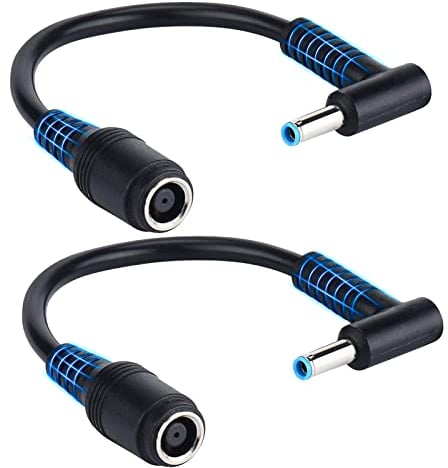 HP - Cavo adattatore di alimentazione per laptop da 7,4 mm x 5,0 mm femmina a 4,5 mm x 3,0 mm maschio angolato cavo di alimentazione CA per laptop HP Envy/Elitebook(confezione da 2)