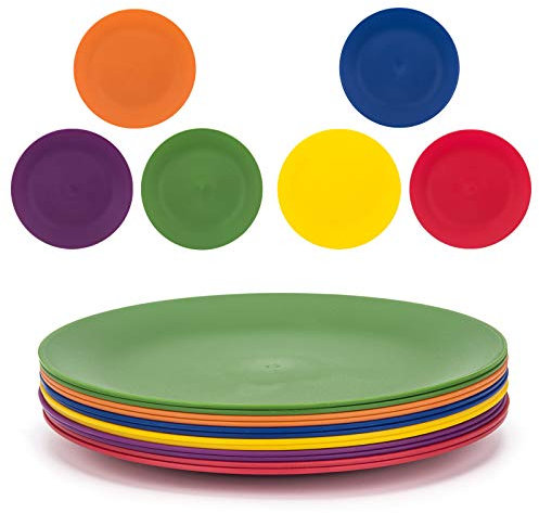 Assiettes en plastique incassables et réutilisables 24 cm - 6 couleurs assorties - Passe au lave-vaisselle - Sans BPA multicolore