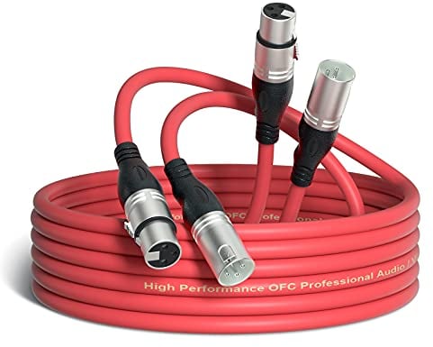 NUOSIYA 2 Pack XLR Cable, 10M/33ft Balanced Microphone XLR Male to Female Extension Cable XLR Jack Extender Cord for Studio Recorder, Mic, Mixer, Speaker System, Phantom Power(Red)