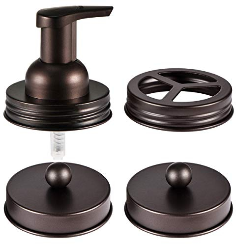 Mason Jar Bathroom Accessories Set(4pcs)- Jars Not Included - Foaming Soap Dispenser ,Toothbrush Holder -Bathroom Kitchen Rustic Modern Farmhouse Decor,Bronze