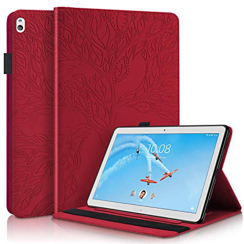 Succtopy Custodia per Lenovo Tab M10 HD 10.1 2018(TB-X505L /TB-X505F /TB-X605L /TB-X605F), PU Cover Tablet M10 Protettiva Slim Smart Protettiva Case Lenovo Tab P10(X705L/X702F),Rosso
