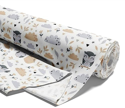 Stoff Meterware Baumwollstoff 5 M x 160 cm - Stoffe zum Nähen aus reine Baumwolle Fabric Futterstoff Dekostoff für Patchwork Canvas und Sewing Nähstoff Eulen