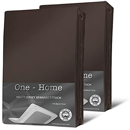 one-home 2er Set Jersey Spannbettlaken Spannbetttuch weich Heavy Baumwolle Rundumgummizug, Farbe:Braun, Größe:180 x 200 cm - 200x200 cm