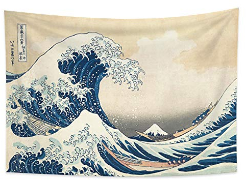 YONGFOTO 100x70cm Ukiyo-e Tapisserie Berg Fuji 36 Ansichten Zimmer Wandbehang die große Welle vor Kanagawa Landschaft Wandkunst Japanisch Traditionelle Malerei Toyo-Stil Tapisserien