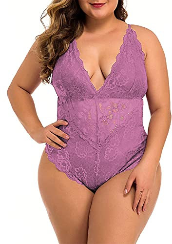 XAKALAKA Damen-Body, Übergröße, Spitze, Teddy-Dessous, Einteiler, Babydoll, Clubwear, S-XXXXL, rose, XX-Large