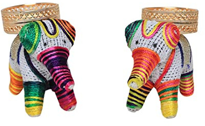 Tea Light Holder Handcrafted Elephant Tea Light Holder Set of 2 Lucky Charm Tealight Holder T-Light for Festival Gifts Decor Indian Traditional New year Decor Lighting Accessories (Without Wax)