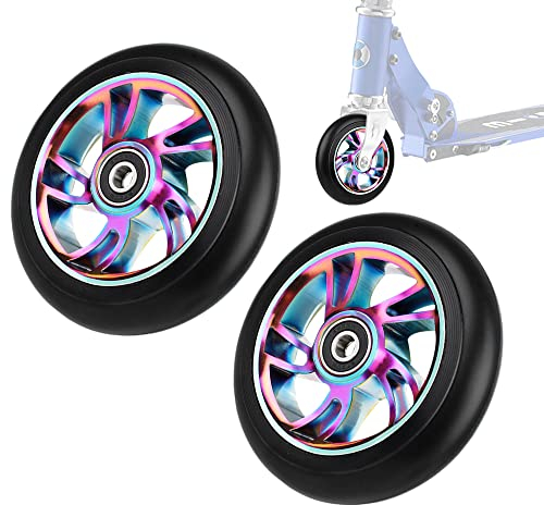 Stunt Scooter Reifen, CJBIN Scooter Rollen 110mm, Scooter Räder 110mm mit ABEC-9 Lager, Scooter Rollen, Aluminium Ersatzräder für Scooter Apollo Albott Fuzion und die Meisten Freistil-Roller