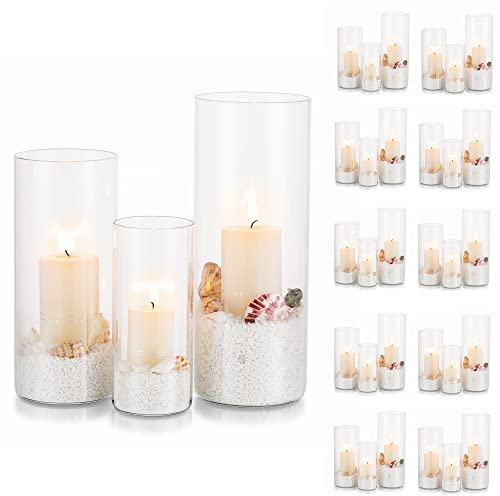 Kerzenhalter Glas Set Kerzenständer Glaszylinder: Modern Windlicht Für Stumpenkerzen Teelicht Pampasgras Vasen Hochzeit Tischdeko Glasvase Zylinder Deko Wohnzimmer Esstisch (M+L+XL, 10 Sätze)