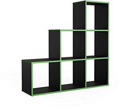 Vicco Treppenregal, stehendes Bücherregal, Schwarz/Grün, 104 x 108 cm