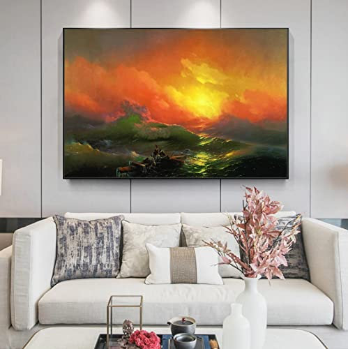 NIUBB Drucke Wandkunst Sonnenuntergang Landschaft Druck und Poster Ölbild für Zuhause, moderne Dekoration, Dekodruck 55x80cm Kein Rahmen