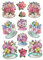 Ideen mit Herz Stickerbogen 3-D Relief-Sticker | Aufkleber | Hochwertig geprägt mit 3-D-Effekt | Din A4 Bogen mit verschiedenen Motiven (Blumen in Tassen 01)