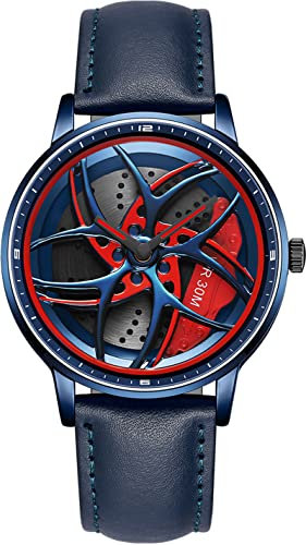 Herrenuhr Motorsport 3D Felgendesign Designer Armbanduhr Edelstahl Leder Analog Quarzuhr Persönlichkeit Felgenuhr Mode Auto-Enthusiasten Raduhr