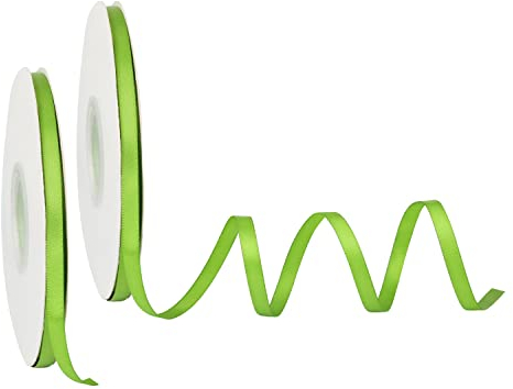 2 Rollen Salbei Band, 45,7m x 6mm Doppelseitiges Satinband Polyester Bänder für Hochzeit Party Dekoration Geschenkverpackung Blumen Design (Grün)