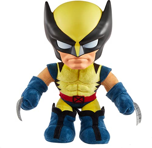 Mattel Marvel X-Men Plüschtier mit Geräuschen & Sprechen, '97 Wolverine Sammlerstück mit gelbem Anzug & Retro Animation Style