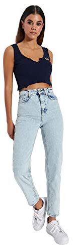 Trendyol Women High Waist Wide Leg Mom Jeans Pantalons, Bleu Clair, 42 Femme