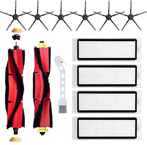 elfofle Accessori di ricambio per robot aspirapolvere Xiaomi Roborock E4 S4 S5 Max S6 MaxV S6 Pure S65 S6, 2 spazzole principali, 6 spazzole laterali, 4 filtri