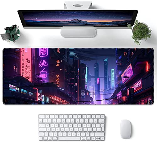 ProbTis Großes lila Mauspad, Gaming Cool Schreibtischunterlage, erweiterte japanische Tastaturmatte, rutschfeste Gummiunterseite, 80x30 cm (Dark City)