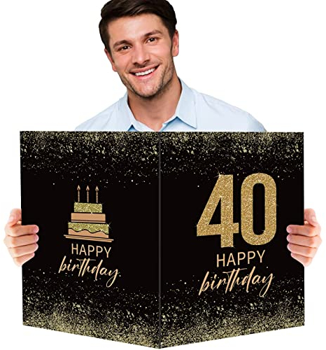 BOFUNX 40. Geburtstagskarte Groß Happy Birthday Grußkarte Geburtstag Glückwunschkarte Gästebuch Gastposter für Männer Frauen Geburtstag Partydeko