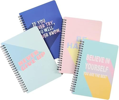 FNLLC A5 Spirale Notizbuch Cute Notizblock Liniert Tagebuch Heft Wasserdicht und Leicht zu Tragen 4 Pack (160 Seiten)-Stamping