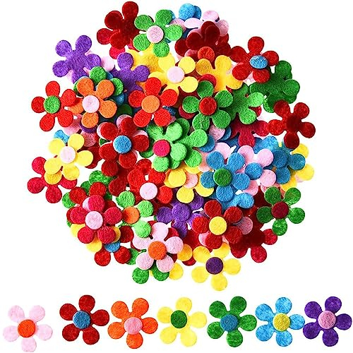 QEEROYO 100 Stück Blüten Bunte Stoff Blümchen, Filz Basteln, Stoff Blumen Verschönerungen, Streudeko Blumen, Deko Blumen, Stoffblumen, Filzblumen, Filz Blumen Stoff, Farbe zufällig, für DIY, Handwerk