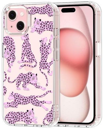 MOSNOVO Case for iPhone 15, [Buffertech 6.6ft Military-Grade Drop Protection] [Anti Peel Off Tech] Clear TPU Bumper Phone Case Cover Design - Pink Leopard