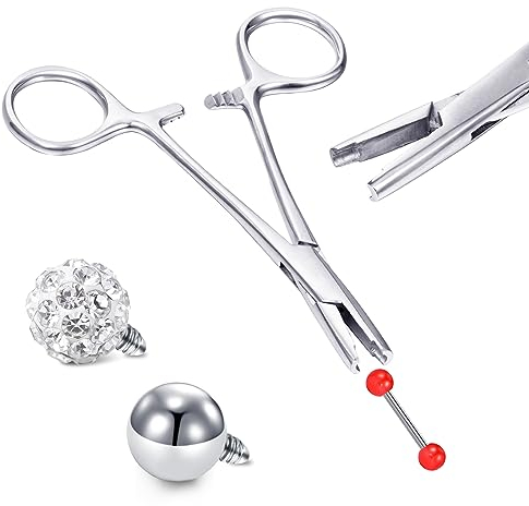 NIUSIMAN 4mm Jaw Piercing Ball Removal Tool,Surgical Steel Body Jewelry ball Holder Removal Tool Unscrew and Screw Dermal Anchor Forceps,Nose Septum Labret Earrings Pliers