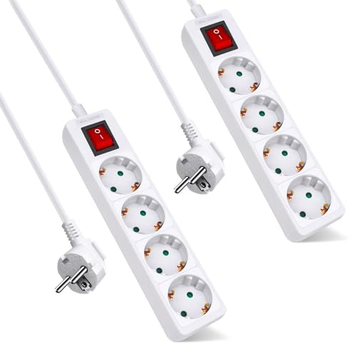 ExtraStar 4-Fach Steckdosenleiste mit Schalter und Kindersicherung,1.5M 3G1.5mm2 Kabel,16A, 3680W, Mehrfachstecker fürZuhause, Büro und so weiter,Weiß