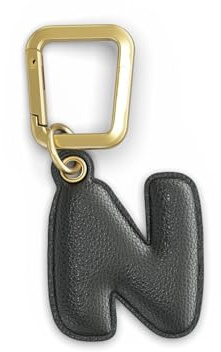 UNTAGS - Charm Buchstabe N - Material mit Ledereffekt - Inklusive Goldener Metallschnalle - Schwarz