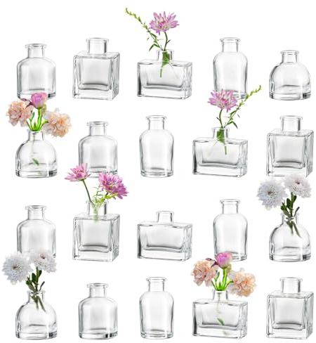Hewory Kleine Vasen für Tischdeko Hochzeit: 20 Mini Vasen Set Verschiedene Vase Glas für Party - Kleine Glasvasen Minivasen Babyparty Hochzeitsdeko Tisch Geburtstag