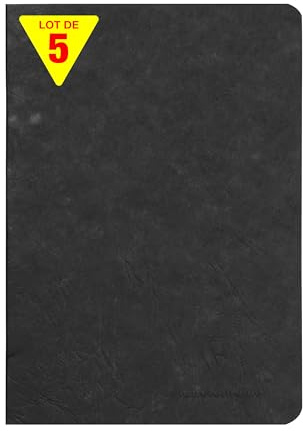 Clairefontaine 733161Cpack - Packung 5 Heft - Notizbuch geheftet, Age Bag, DIN A5 14,8x21 cm, 48 Blatt, liniert, 90g, Schwarz, 1 Pack