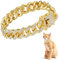 Amabro Diamond Cat Chain Collar, Metal Cuban Link Dog Collar with Secure Buckle 12mm Wide Cat Pet Necklace Chain Pet Collar Jewelry Accessories for Small Medium Dogs Cats Puppy Kittens 8inch(Gold)