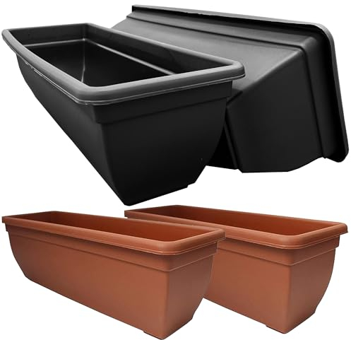 STORM TRADING GROUP Bellpot Trough Winchester Plastic Plant Pot Rectangle Flower Planter For Home, Windows, Gardens, Patio, Greenhouses & Balconies (4, Black/Ebony)