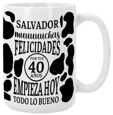 Bee Ingenious Taza personalizada con nombre y edad. Taza desatuno cafe XXL original: Muuuchas felicidades por tus 40 años. Empieza hoy todo lo bueno - 30 años - 50 años - cumpleaños