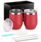 Joymaking 12oz Reusable Coffee Cup, 2 Pack Double Walled -Insulated Travel Mug Vacuum Stainless Steel Wine Tumbler with Spill Proof Lid, Great for Coffee, Tea, Milk and Wine, Red