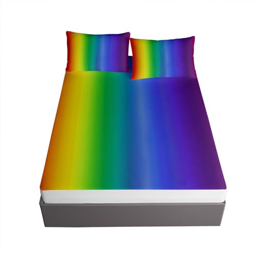 Surwin Spannbettlaken, 3D Regenbogen Spannbetttücher, Mikrofaser Spannbetttuch mit 2 Kissenbezügen, Tiefe Tasche 30 cm, Bettlaken Weich und Bequem (160x200x30cm,Regenbogen 6)