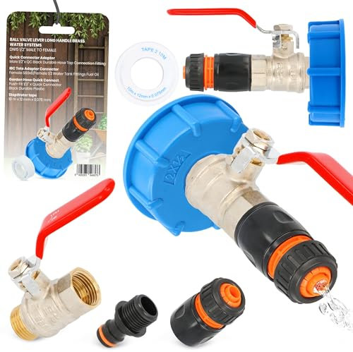 Kugelauslaufhahn Kugelventil Auslaufhahn Kugelhahn mit Drossel 1/2 Anschluss für Schnellkupplung 1/2 Schnellverbinder 1/2 IBC Container Tank Verbinder Adapter Deckel S60x6