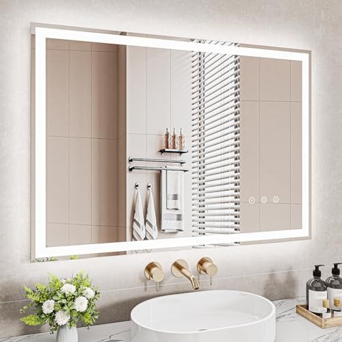 Dripex LED Bathroom Mirror Lights, 500 X 700 mm Anti Fog Illuminated Bathroom Mirrors Wall Light up LED Mirror Dimmable Touch Switch 3 Colors, Horizontal/Vertical