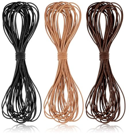 Deepton 3 Farben Lederband, 5m X 1mm Lederband für Ketten, Lederschnur mit Verschluss, Basteln Lederbänder, Faux Wildleder Schnur, Lederband Kette für DIY Armband Halskette Schmuck Handwerk