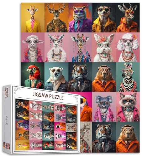 Tiere in der Kleidung Jigsaw Puzzle Wildlife World 1000 Stück Puzzles Herausfordernde Familienaktivität für Spielabende Home Wall Decor DIY Craft 27 x 20 Zoll Funny Animals Art Puzzles (bunt)