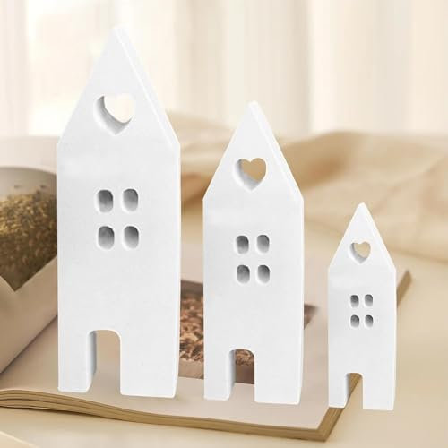 ROMANVIC Lot de 3 moules en silicone pour maison avec fenêtre, moules en silicone pour maison, maison, maison 3D, pour bougies, savon, artisanat, plâtre