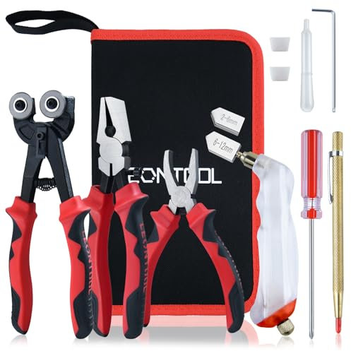 LEONTOOL 9 Pcs Heavy Duty Glass Running Breaking Pliers and Class Cutters Tools Kit with Replacement Cutting Wheel Engraving Pen Glass Cutter Kit for Stained Glass Tiles Mosaic Cutting