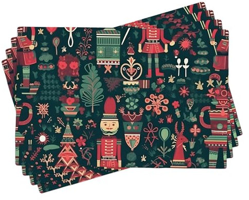 Christmas Nutcracker Placemats Set of 4, Green Holiday Decor Place mats for Winter Dining Table, Washable Festive Cloth Placemats 18x12 Inch