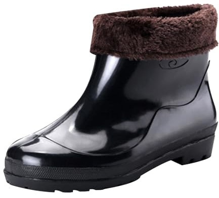Uomo Breve Cotone Rainboots Stivali di Gomma per Giardino Uomo Pioggia Calzature Pioggia Scarpe Da Pioggia Cerniera Tetto, Nero , 42.5 EU