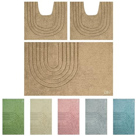 OLIVO.shop | PARURE MODERN, Set Tappeti Bagno 3 pezzi, Tappeti bagno antiscivolo, Tappeto bagno cotone, Tappeti bagno lavabili, vari colori (MODERN MARRONE)