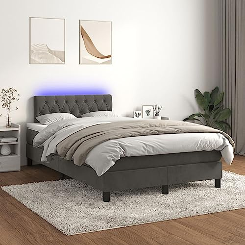 Festnight Boxspringbett 120x200 mit matratze und Led Bett 120x200 mit matratze und lattenrost Polsterbet 120x200 Bett mit LED Beleuchtung & kopfteil -Dunkelgrau-120 x 200 cm