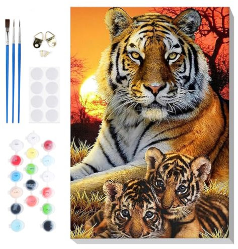 Lxmsja Peinture Numero Tigre Adulte avec Cadre, Peinture par Numero Animaux, Peinture Acrylique Numéro d'art avec Pinceaux, Loisirs Créatifs Adultes, Activité Manuelle Adulte, 20x30cm