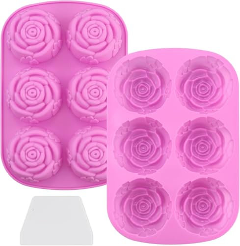 2 Forme de Rose Moule en Silicone Antiadhésif avec 1 grattoir,Moule en Silicone Moules Multi-Cavités Pour glace,chocolat,gelée,Pâtisserie,Cupcake